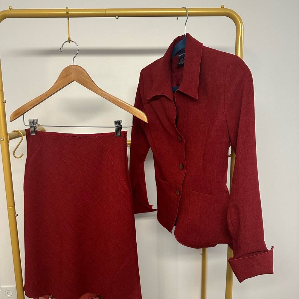 Red women’s matching set suit blazer and skirt size XS